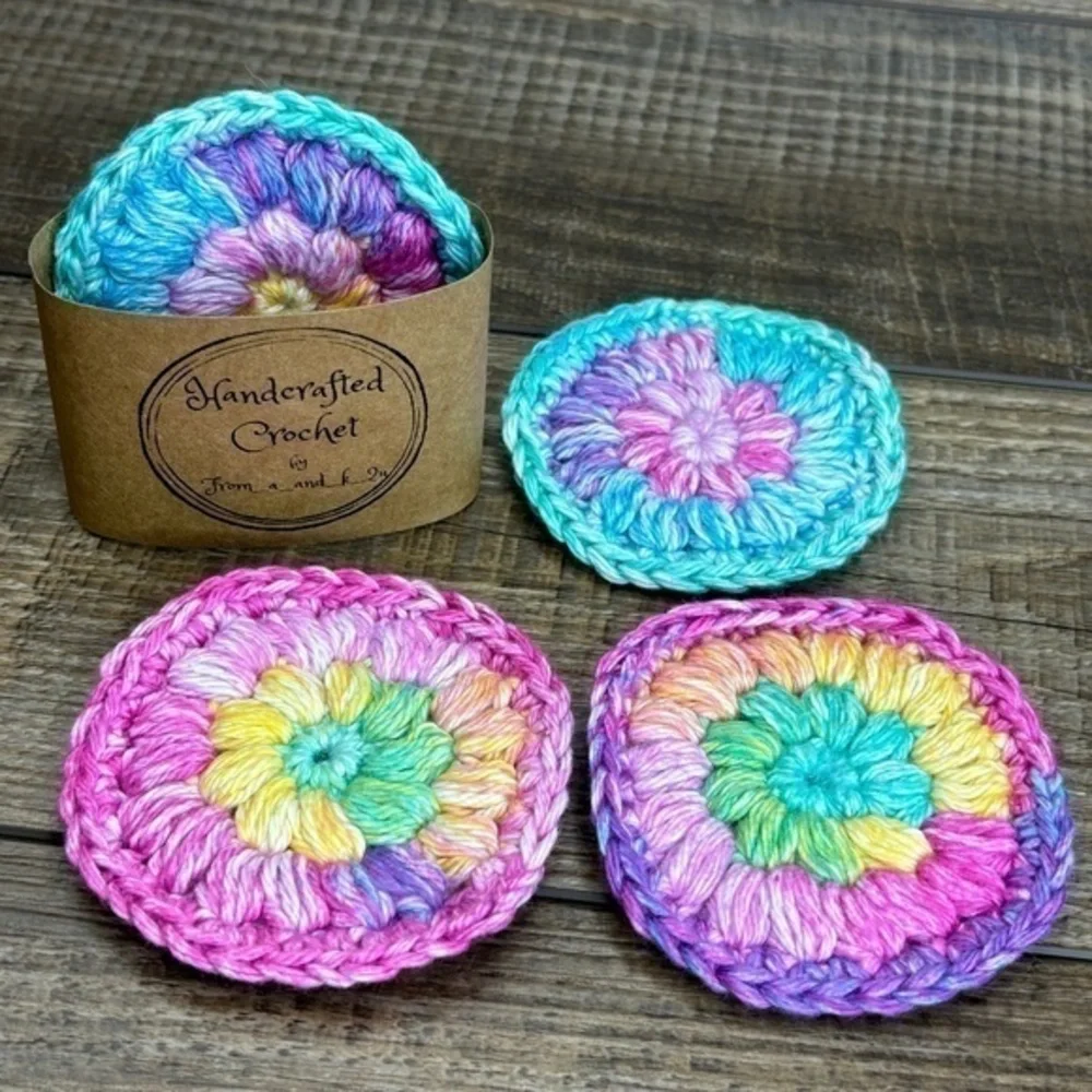 Handcrafted Crochet Face Round Makeup Remover Scrubbies Set Cotton Yarn